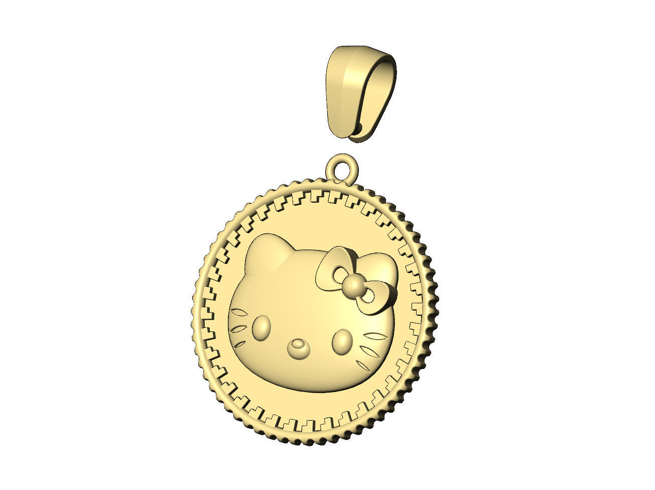 Hello kitty notched pattern coin with bail 3D print model_5