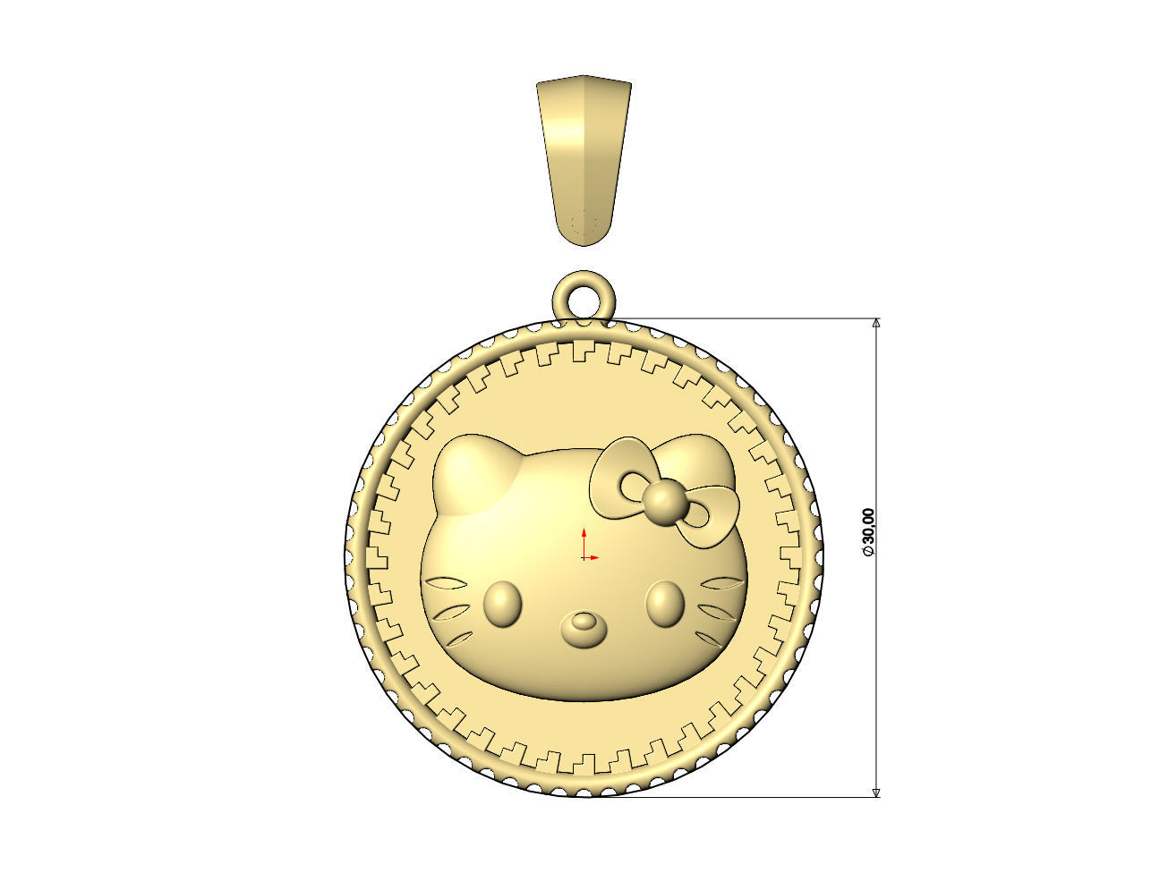Hello kitty notched pattern coin with bail 3D print model_6
