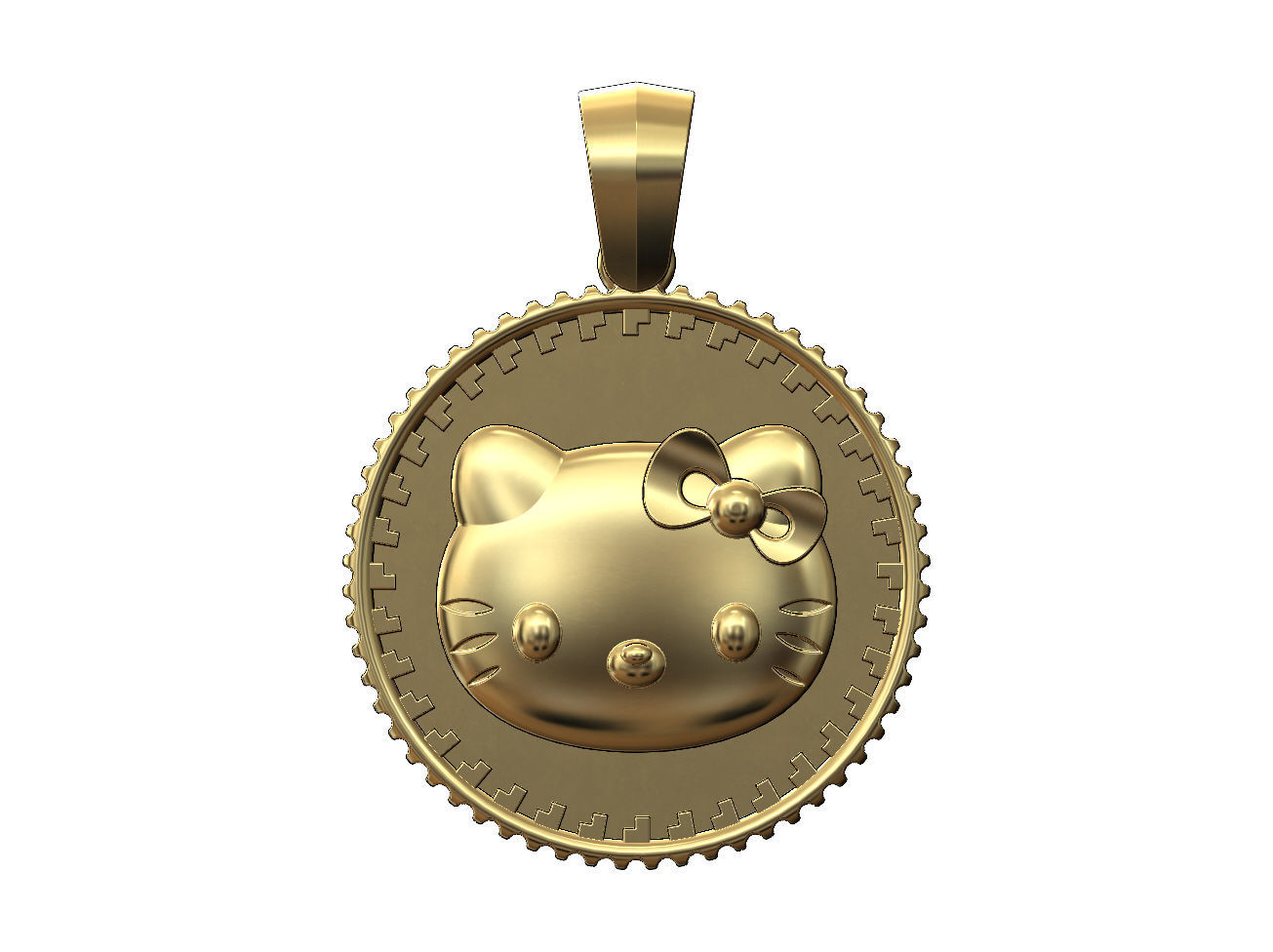 Hello kitty notched pattern coin with bail 3D print model_1