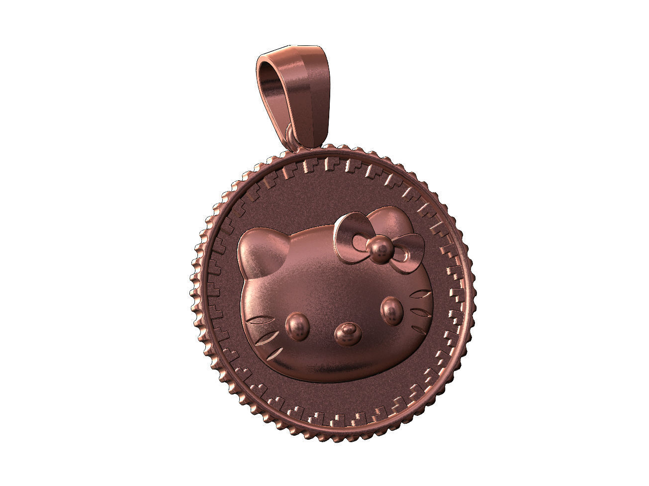 Hello kitty notched pattern coin with bail 3D print model_10