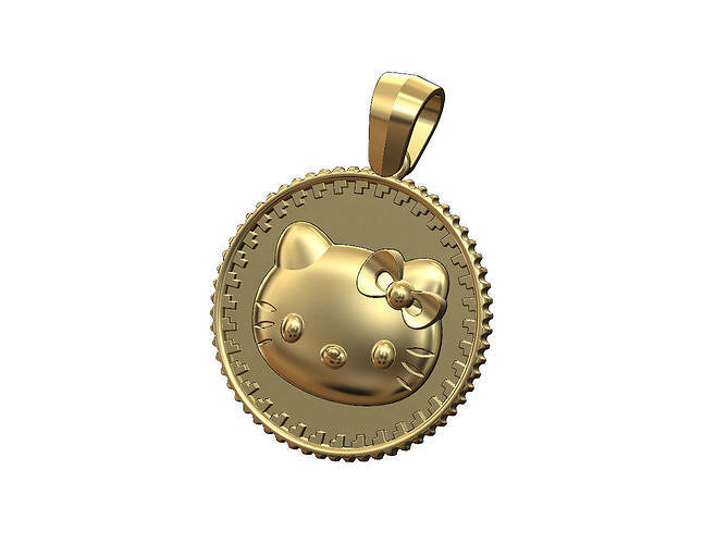 Hello kitty notched pattern coin with bail 3D print model