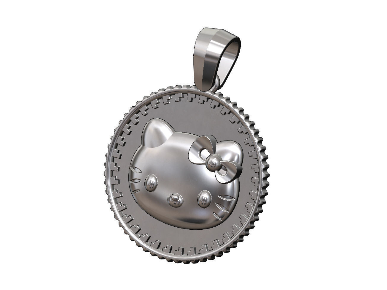 Hello kitty notched pattern coin with bail 3D print model_11