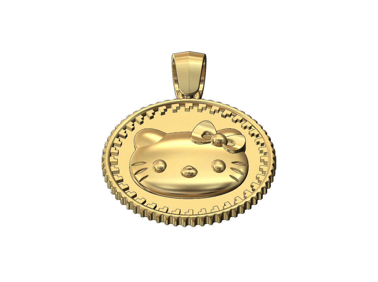 Hello kitty notched pattern coin with bail 3D print model_2