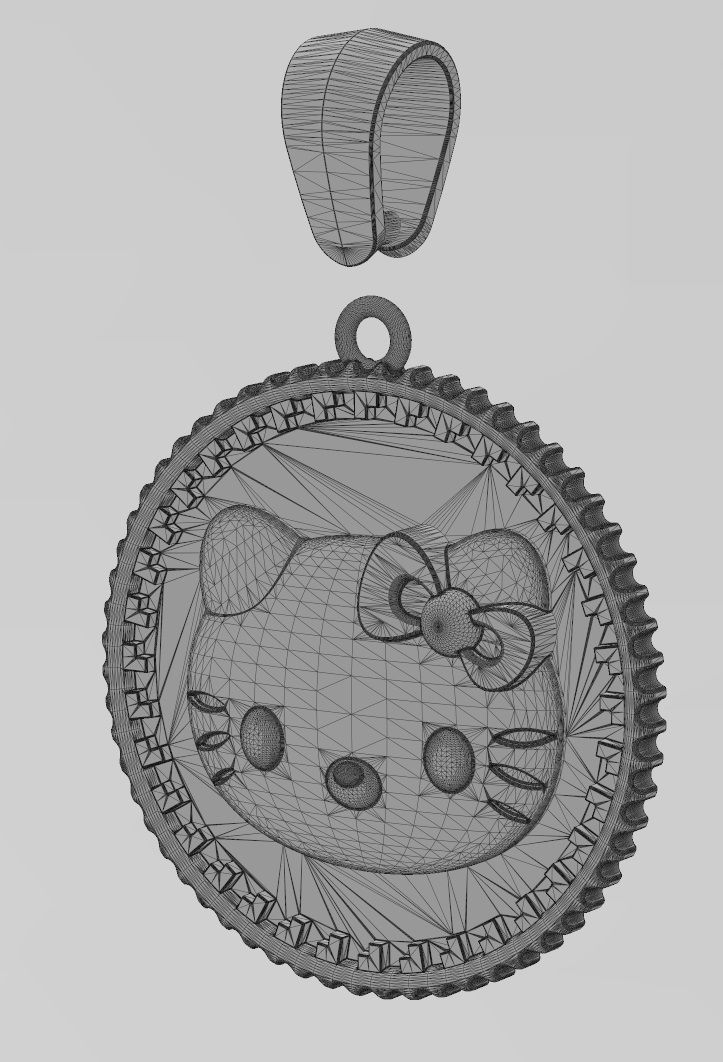 Hello kitty notched pattern coin with bail 3D print model_13