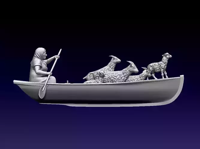 GRANDMOTHER AND GOATS ON BOAT