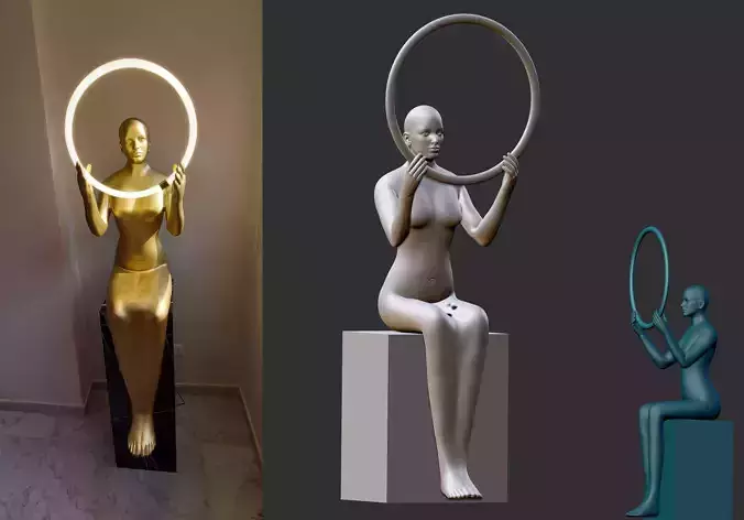 female statue lamp on table 3D print model