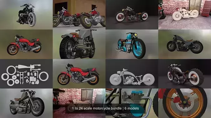 1 to 24 scale motorcycle bundle 3D Model Collection