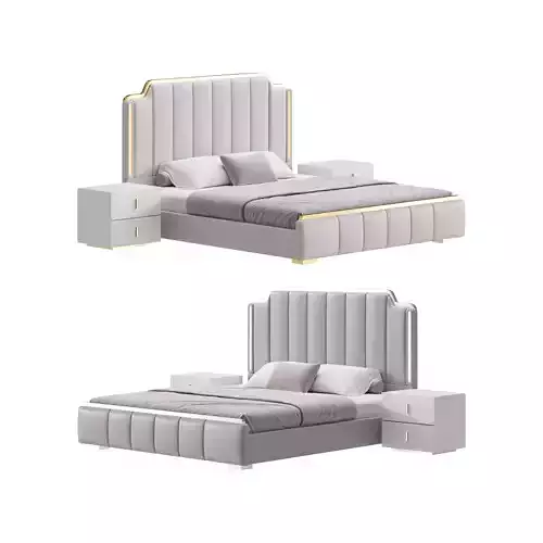 Glam Beige Upholstered Bed