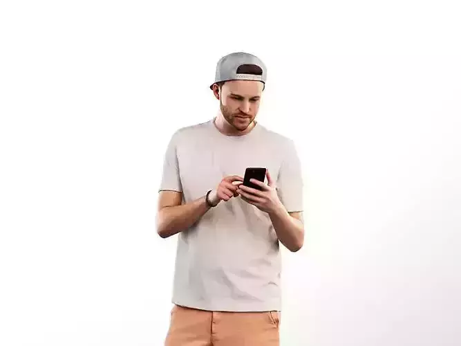 Neo 15294 - Standing Young Man Checking Phone In Summer Outfit