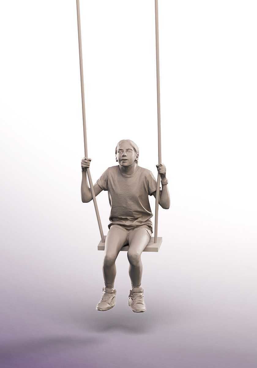 Maggie 15251 - Girl In Summer Outfit Swinging On The Playground Low-poly 3D model_3