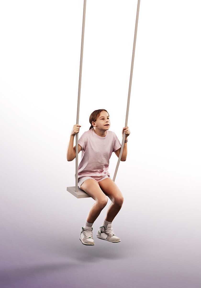 Maggie 15251 - Girl In Summer Outfit Swinging On The Playground Low-poly 3D model_2