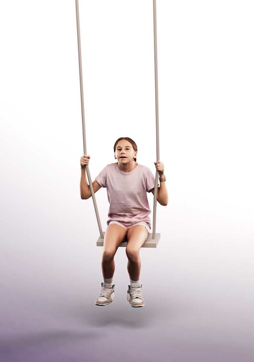 Maggie 15251 - Girl In Summer Outfit Swinging On The Playground Low-poly 3D model_1
