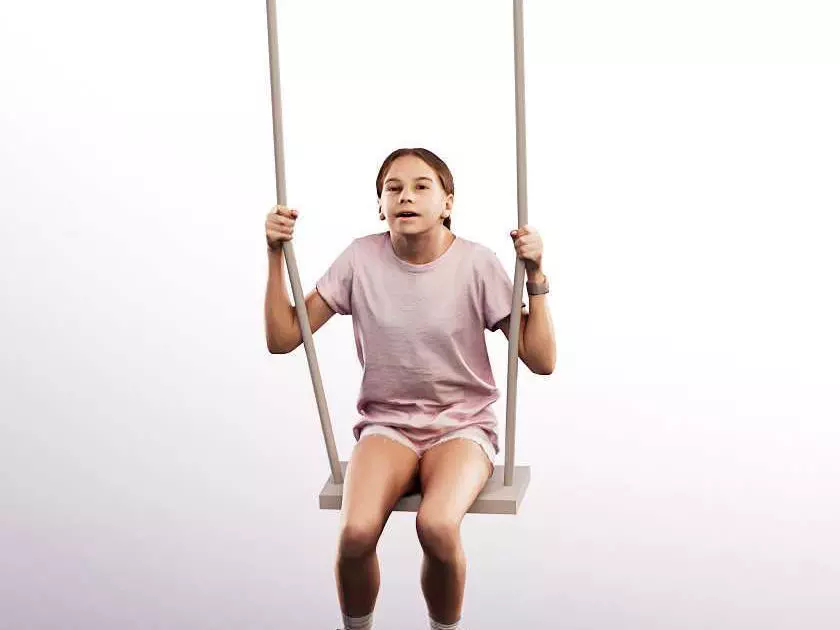 Maggie 15251 - Girl In Summer Outfit Swinging On The Playground Low-poly 3D model_0