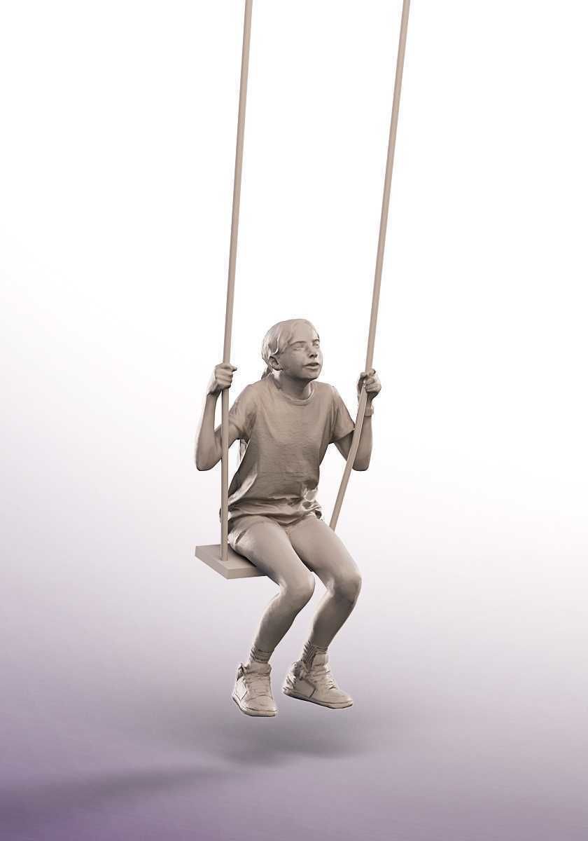 Maggie 15251 - Girl In Summer Outfit Swinging On The Playground Low-poly 3D model_4