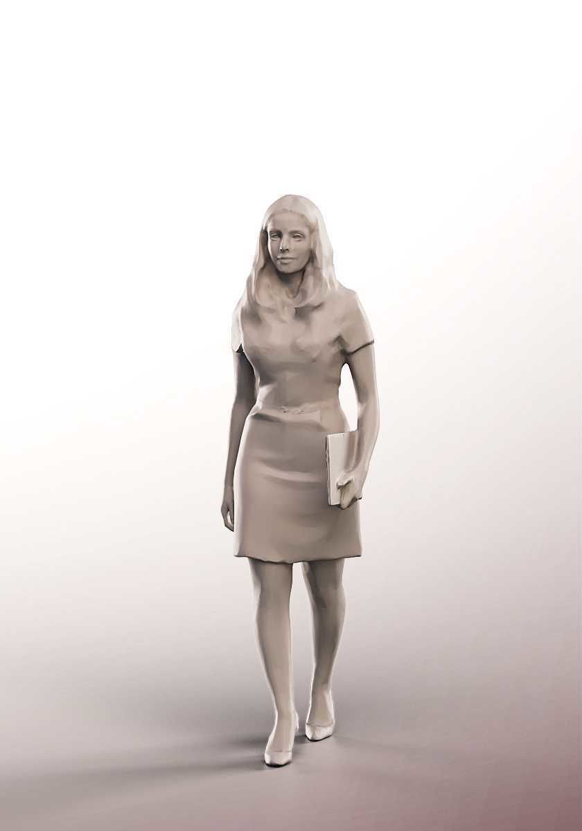 Maia 15213 - Walking Young Woman In Dress With Tablet Low-poly 3D model_3