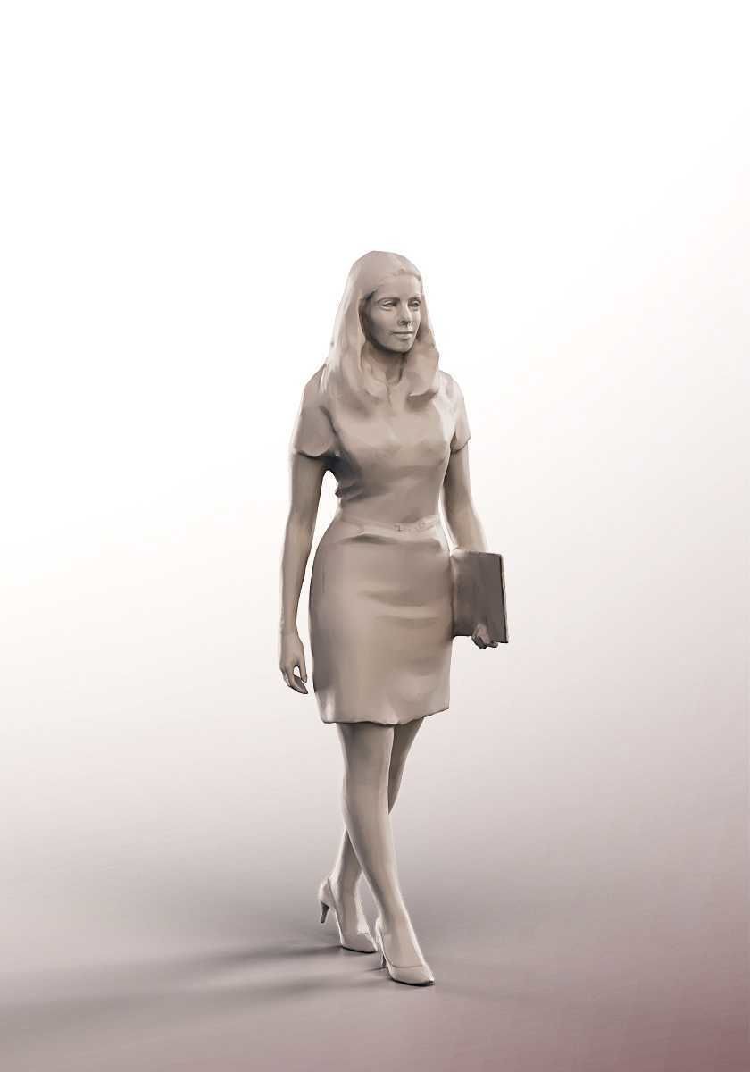 Maia 15213 - Walking Young Woman In Dress With Tablet Low-poly 3D model_4