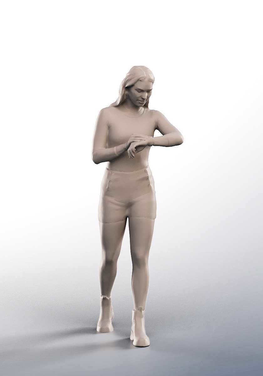 Nadja 15175 - Casual Young Woman Checking Watch Low-poly 3D model_3