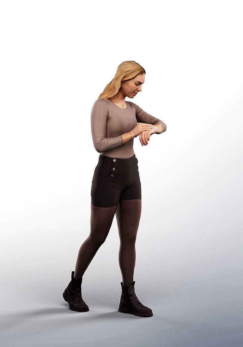 Nadja 15175 - Casual Young Woman Checking Watch Low-poly 3D model_2