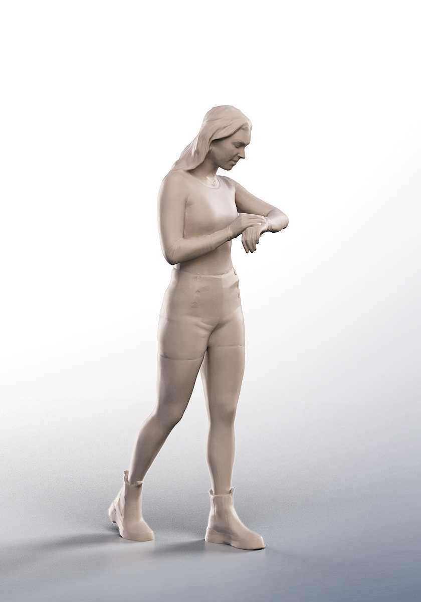 Nadja 15175 - Casual Young Woman Checking Watch Low-poly 3D model_4