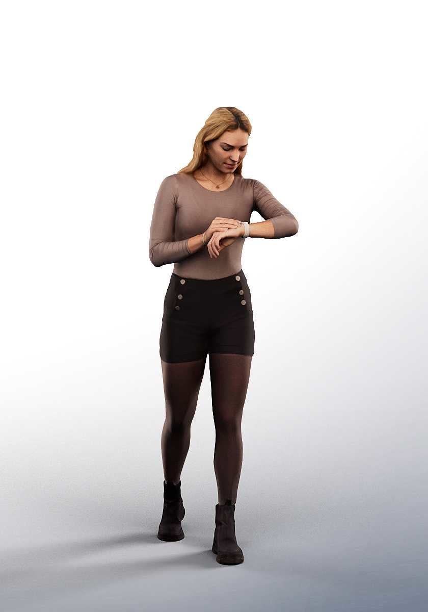 Nadja 15175 - Casual Young Woman Checking Watch Low-poly 3D model_1