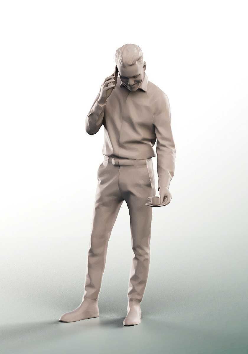 Roni 15155 - Young Business Man Serving Coffee Phone Call Low-poly 3D model_3