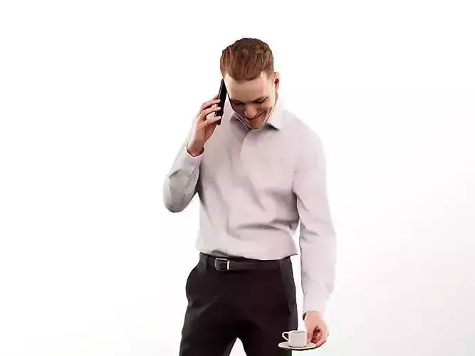 Roni 15155 - Young Business Man Serving Coffee Phone Call