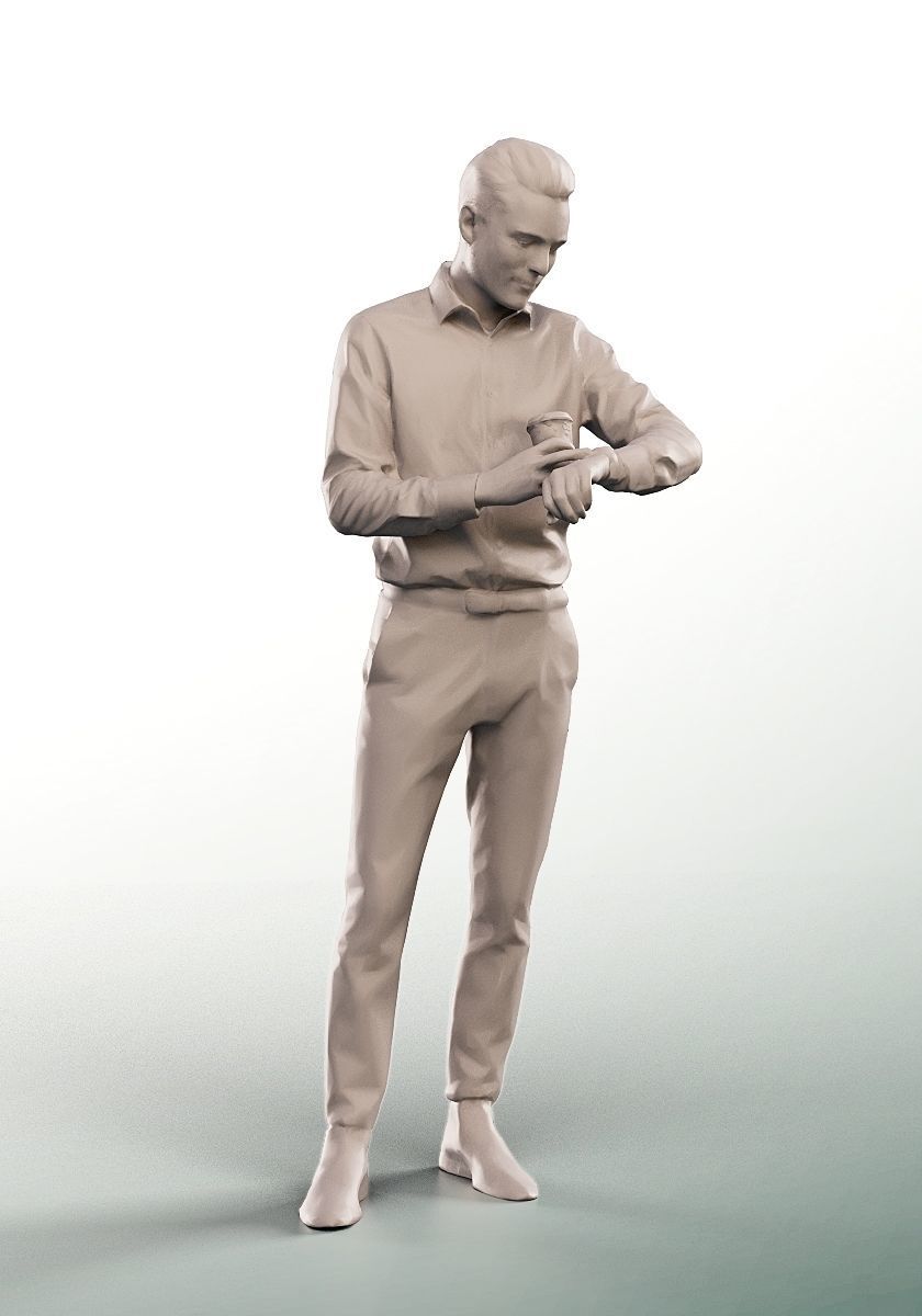 Roni 15152 - Standing Elegant Young Man With Watch Low-poly 3D model_4