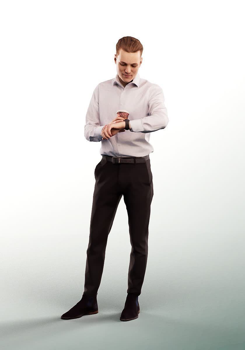 Roni 15152 - Standing Elegant Young Man With Watch Low-poly 3D model_1