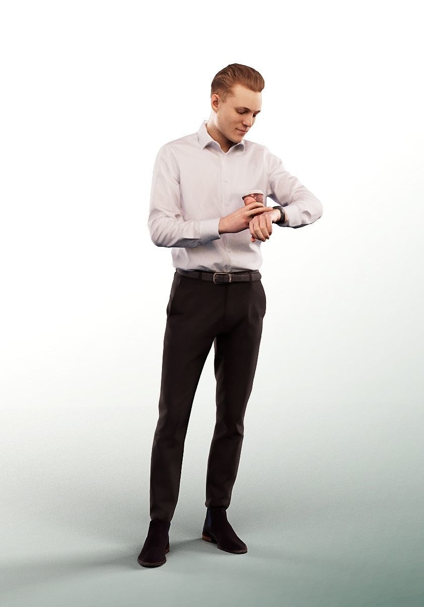 Roni 15152 - Standing Elegant Young Man With Watch Low-poly 3D model_2