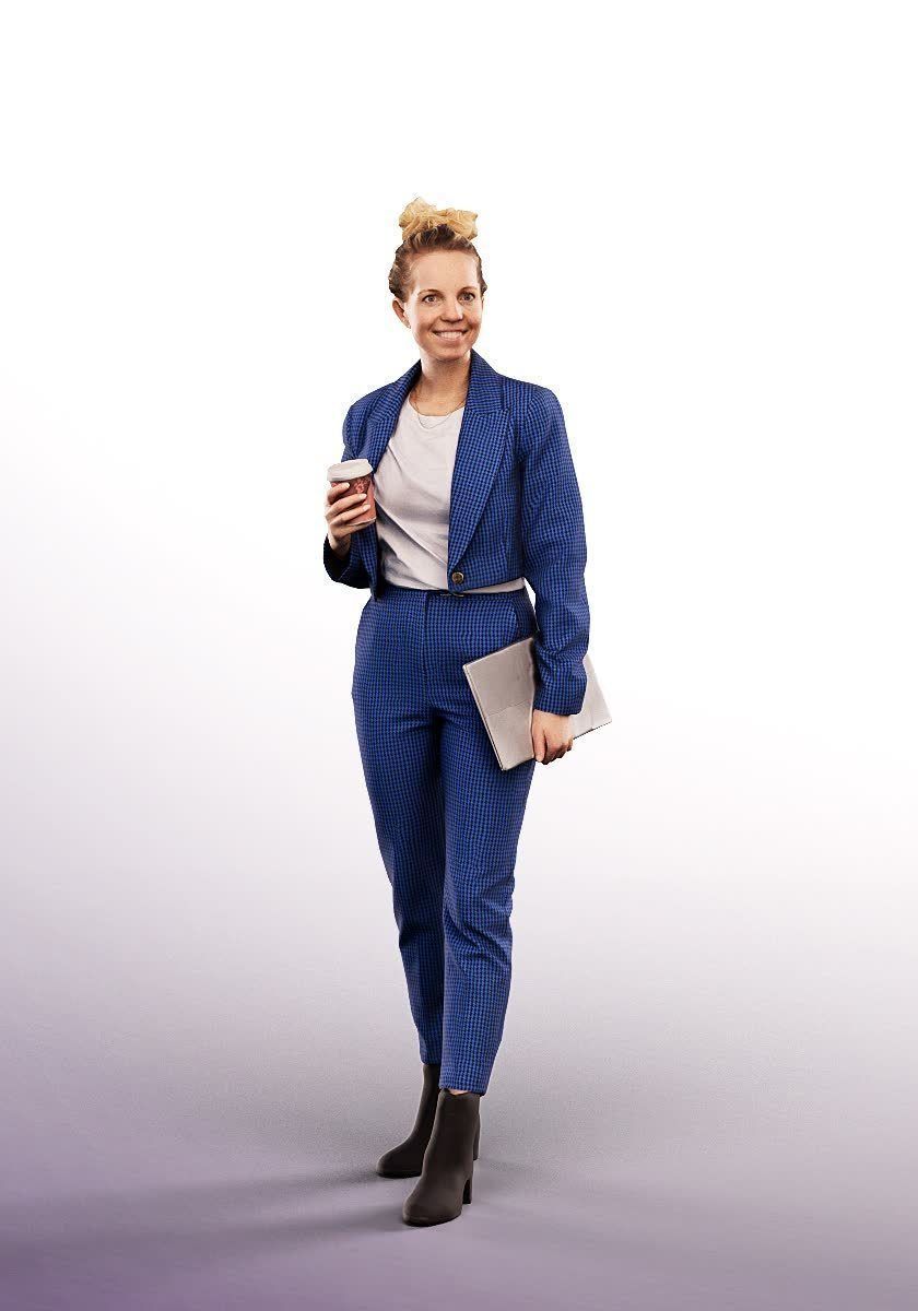 Ruth 15137 - Walking Business Woman With Laptop And Coffee Low-poly 3D model_1