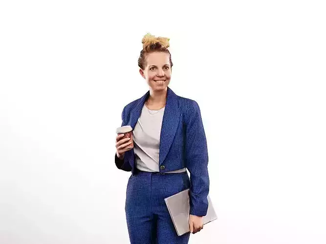 Ruth 15137 - Walking Business Woman With Laptop And Coffee Low-poly 3D model