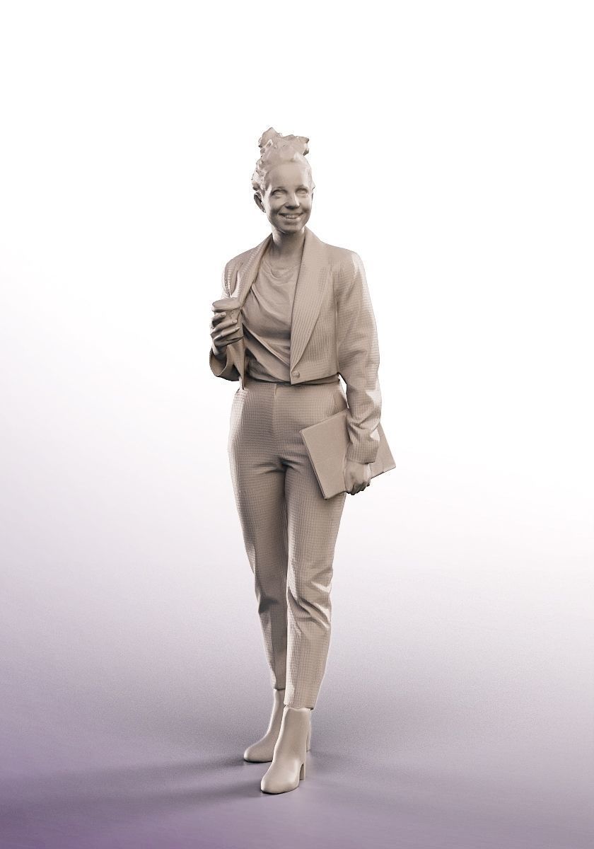 Ruth 15137 - Walking Business Woman With Laptop And Coffee Low-poly 3D model_3