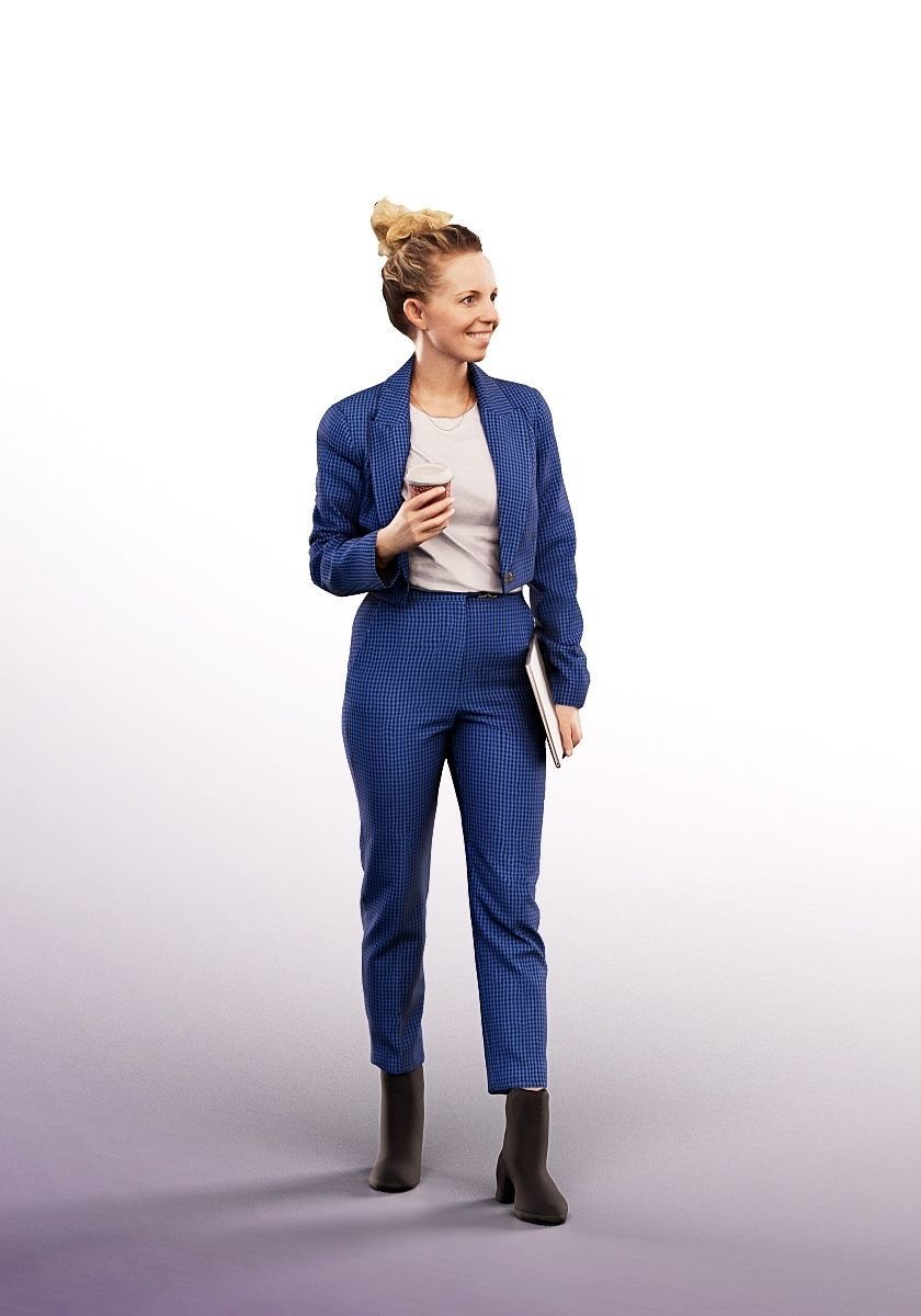Ruth 15137 - Walking Business Woman With Laptop And Coffee Low-poly 3D model_2