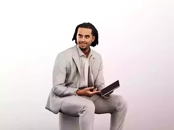 Ahmat 15122 - Sitting Young Black Business Man With Tablet