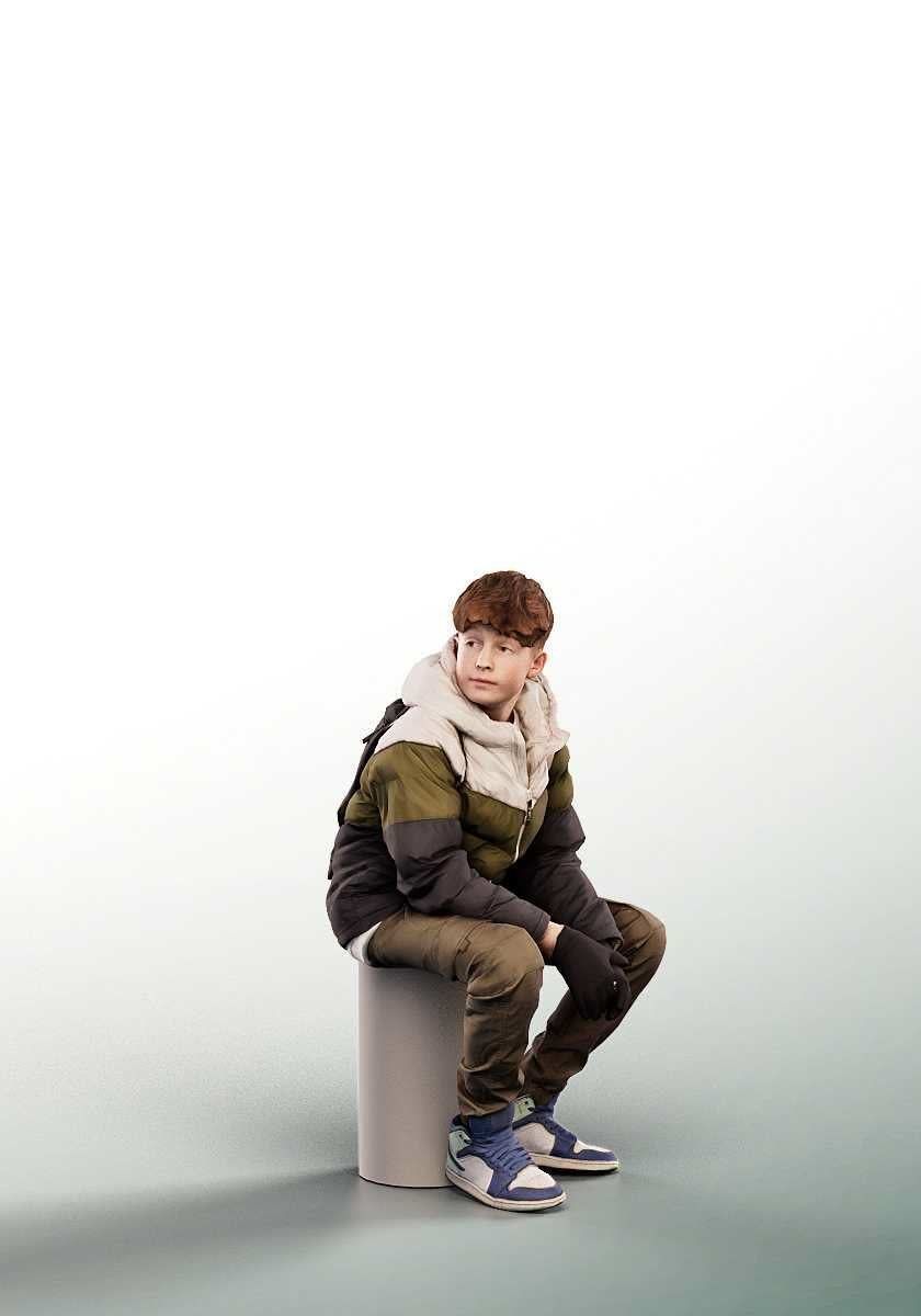 Hannes 15083 - Sitting Boy In Winter Outfit Low-poly 3D model_1