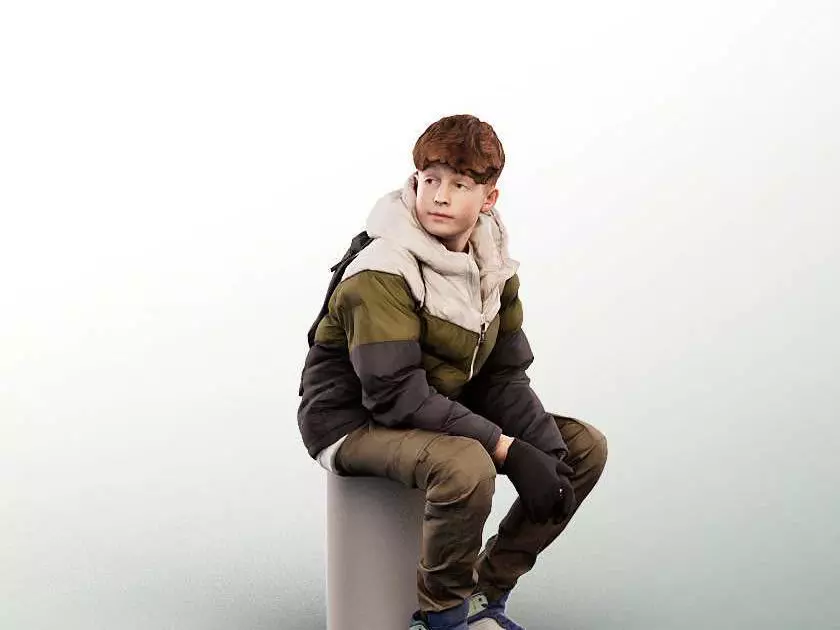 Hannes 15083 - Sitting Boy In Winter Outfit Low-poly 3D model_0