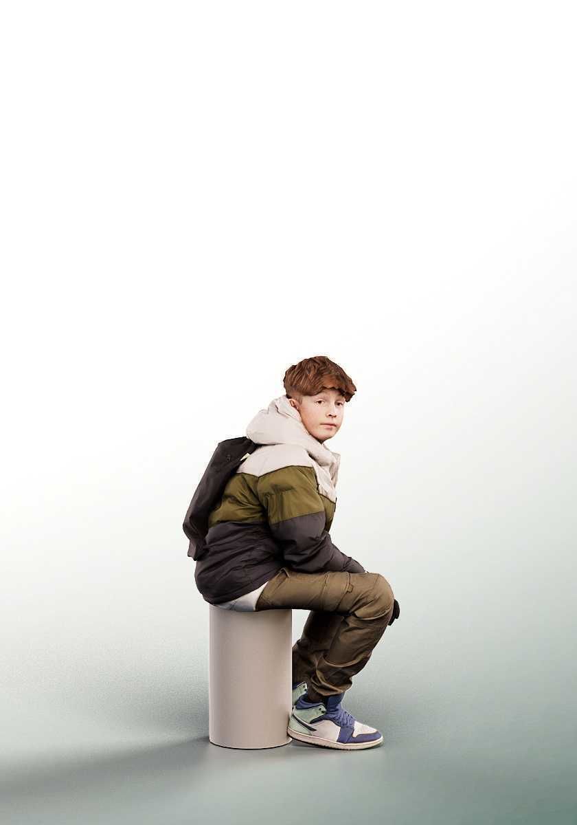 Hannes 15083 - Sitting Boy In Winter Outfit Low-poly 3D model_2