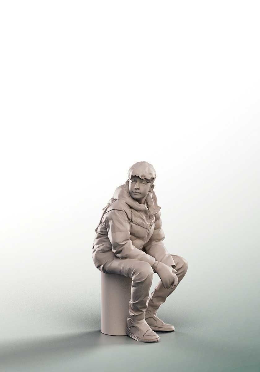 Hannes 15083 - Sitting Boy In Winter Outfit Low-poly 3D model_3