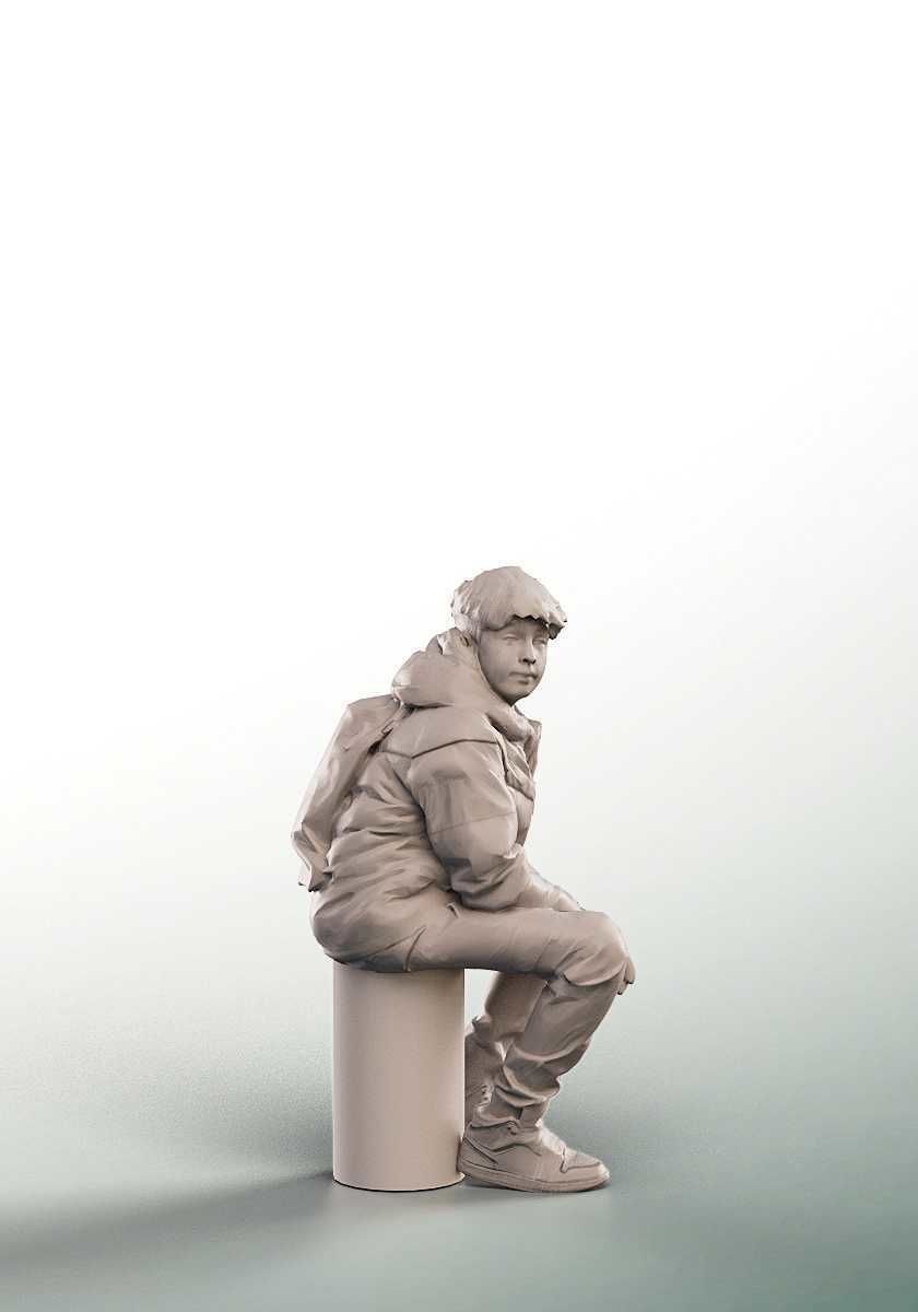 Hannes 15083 - Sitting Boy In Winter Outfit Low-poly 3D model_4