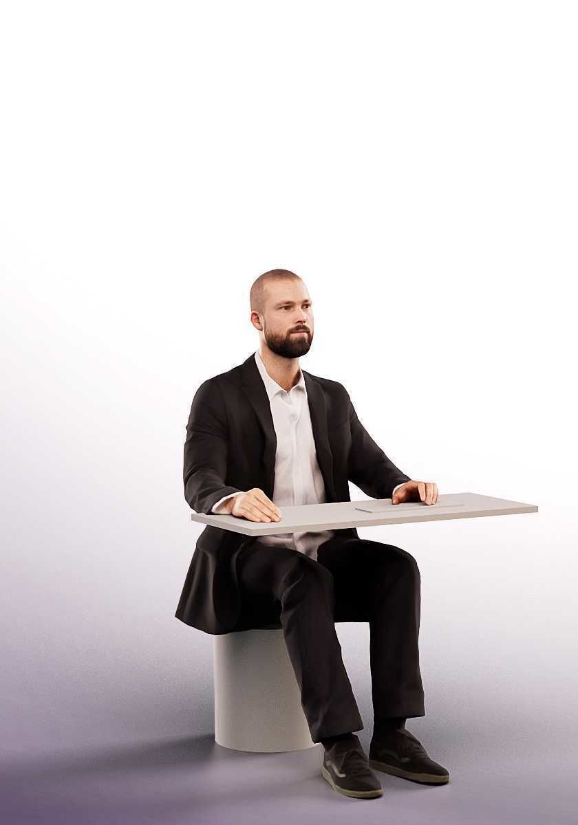 Dax 15064 - Sitting Business Man Working At PC Low-poly 3D model_2