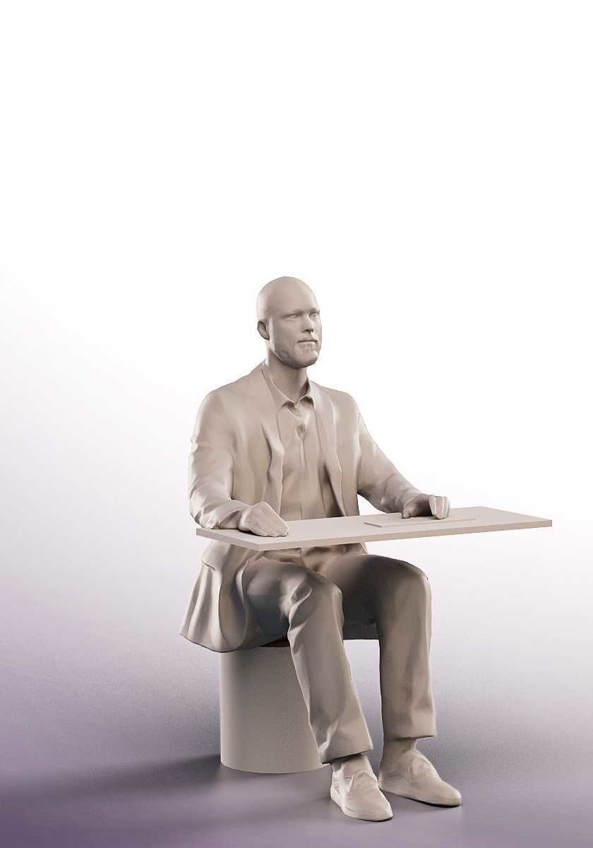 Dax 15064 - Sitting Business Man Working At PC Low-poly 3D model_4