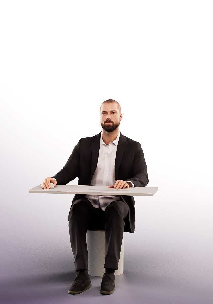 Dax 15064 - Sitting Business Man Working At PC Low-poly 3D model_1