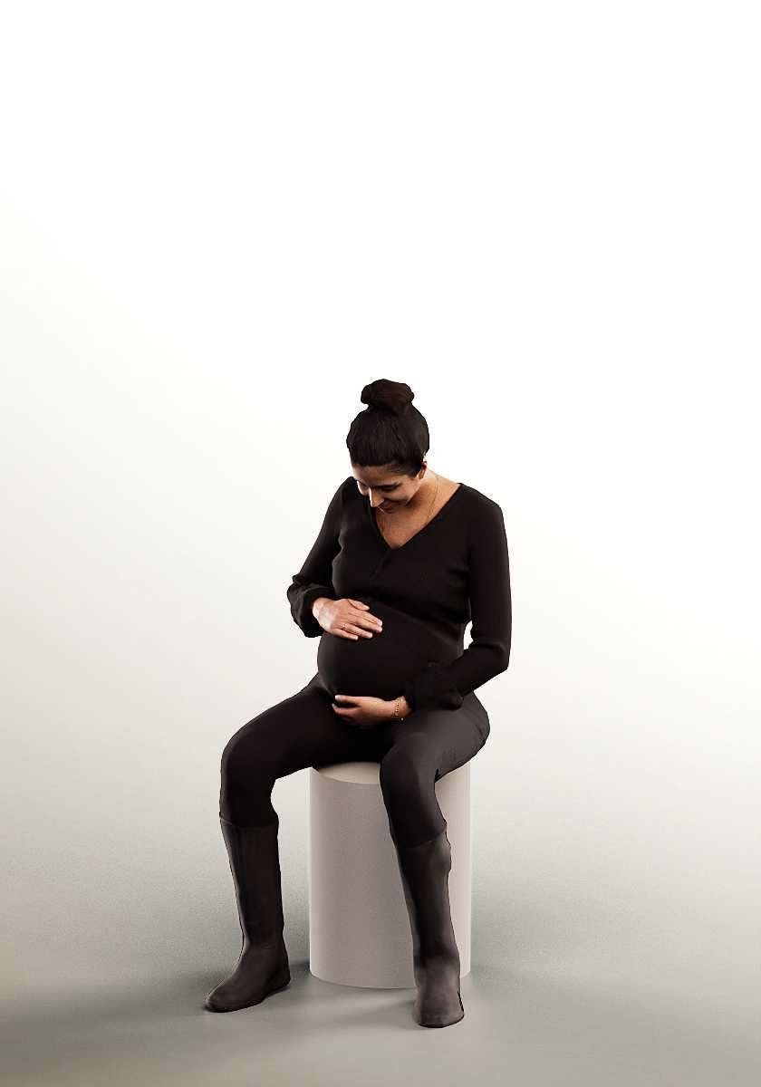 Debby 15045 - Sitting Casual Pregnant Woman Low-poly 3D model_1