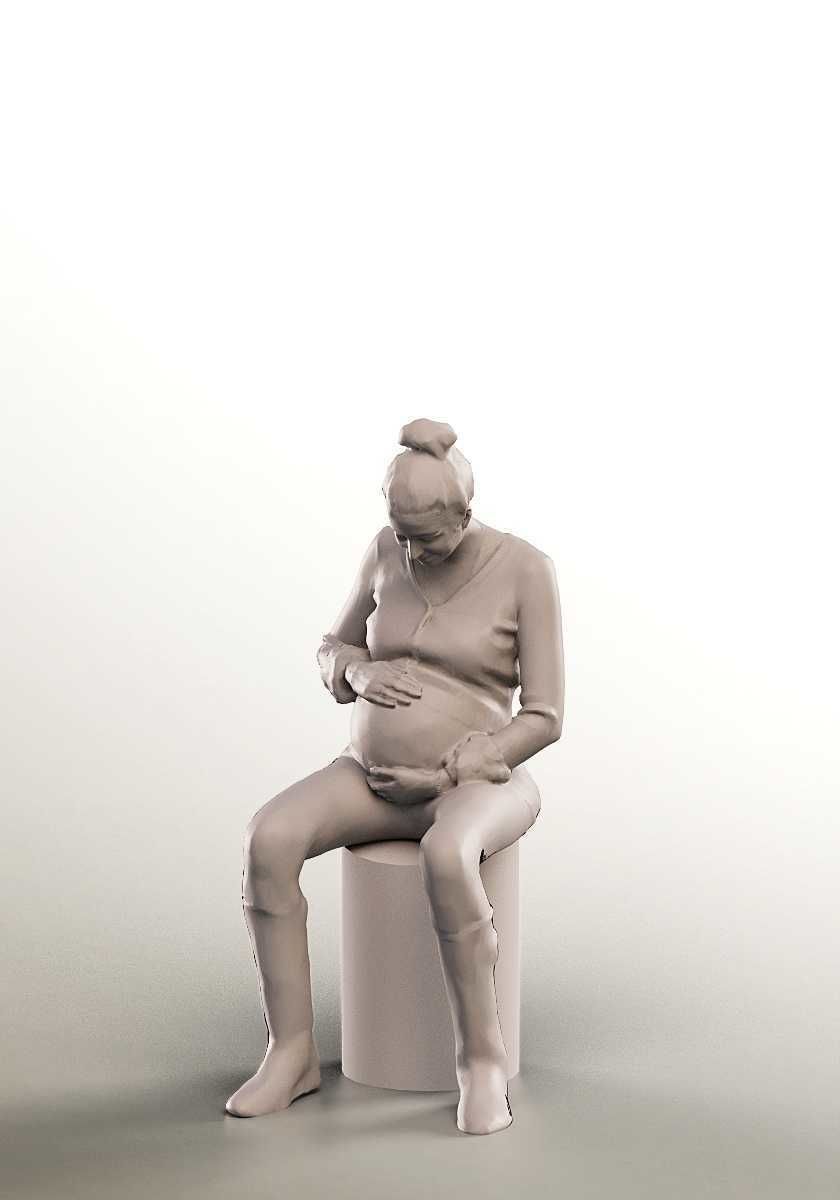 Debby 15045 - Sitting Casual Pregnant Woman Low-poly 3D model_3