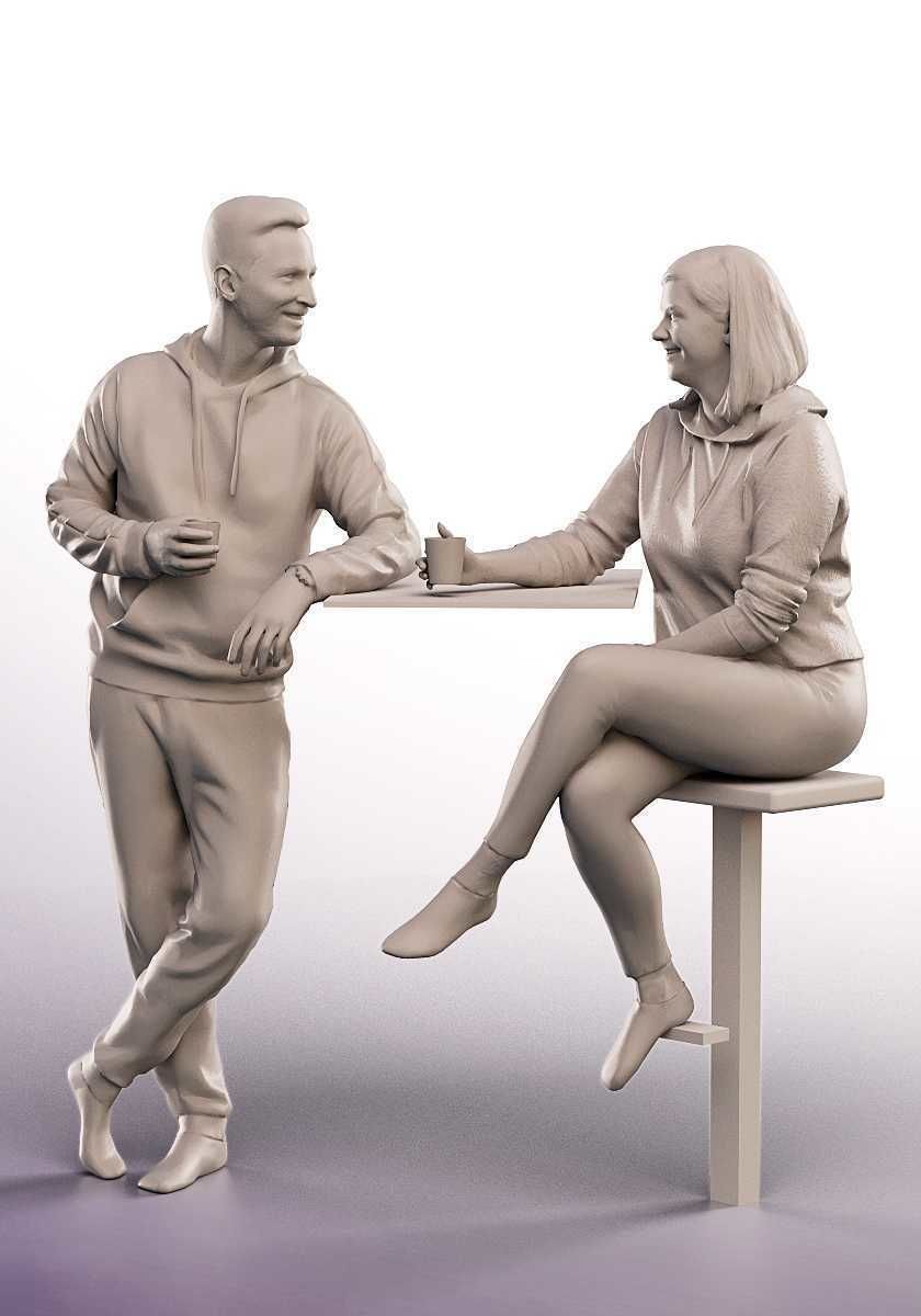 Frederik Bianca 14962 - Talking Couple At High Table Low-poly 3D model_3
