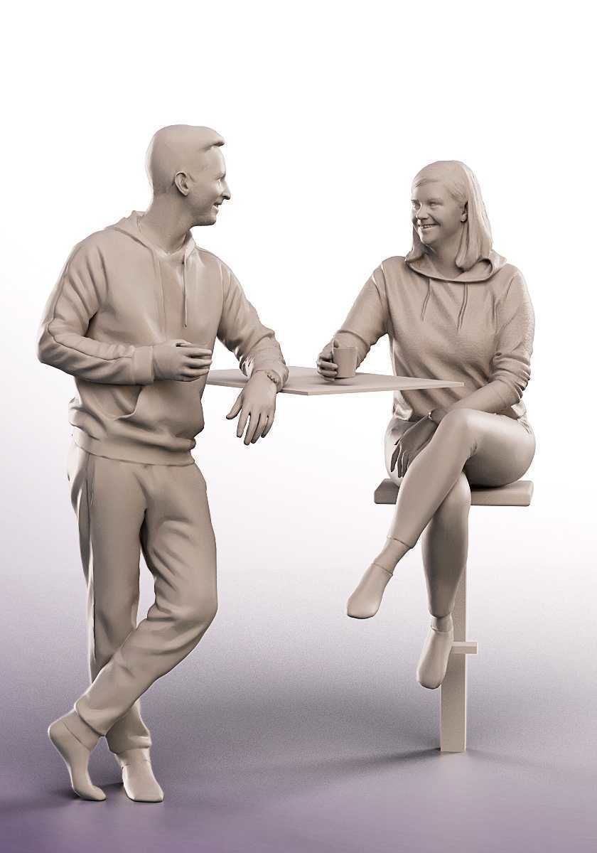 Frederik Bianca 14962 - Talking Couple At High Table Low-poly 3D model_4