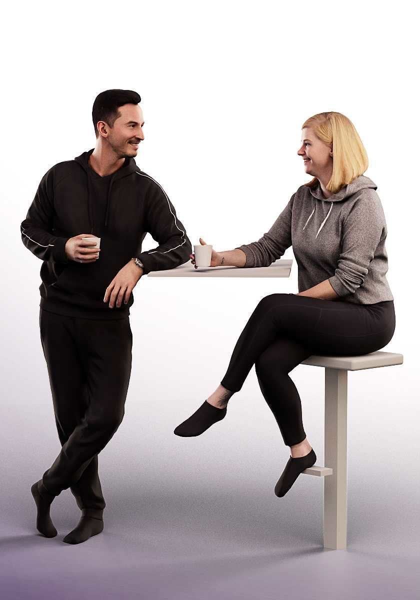 Frederik Bianca 14962 - Talking Couple At High Table Low-poly 3D model_1