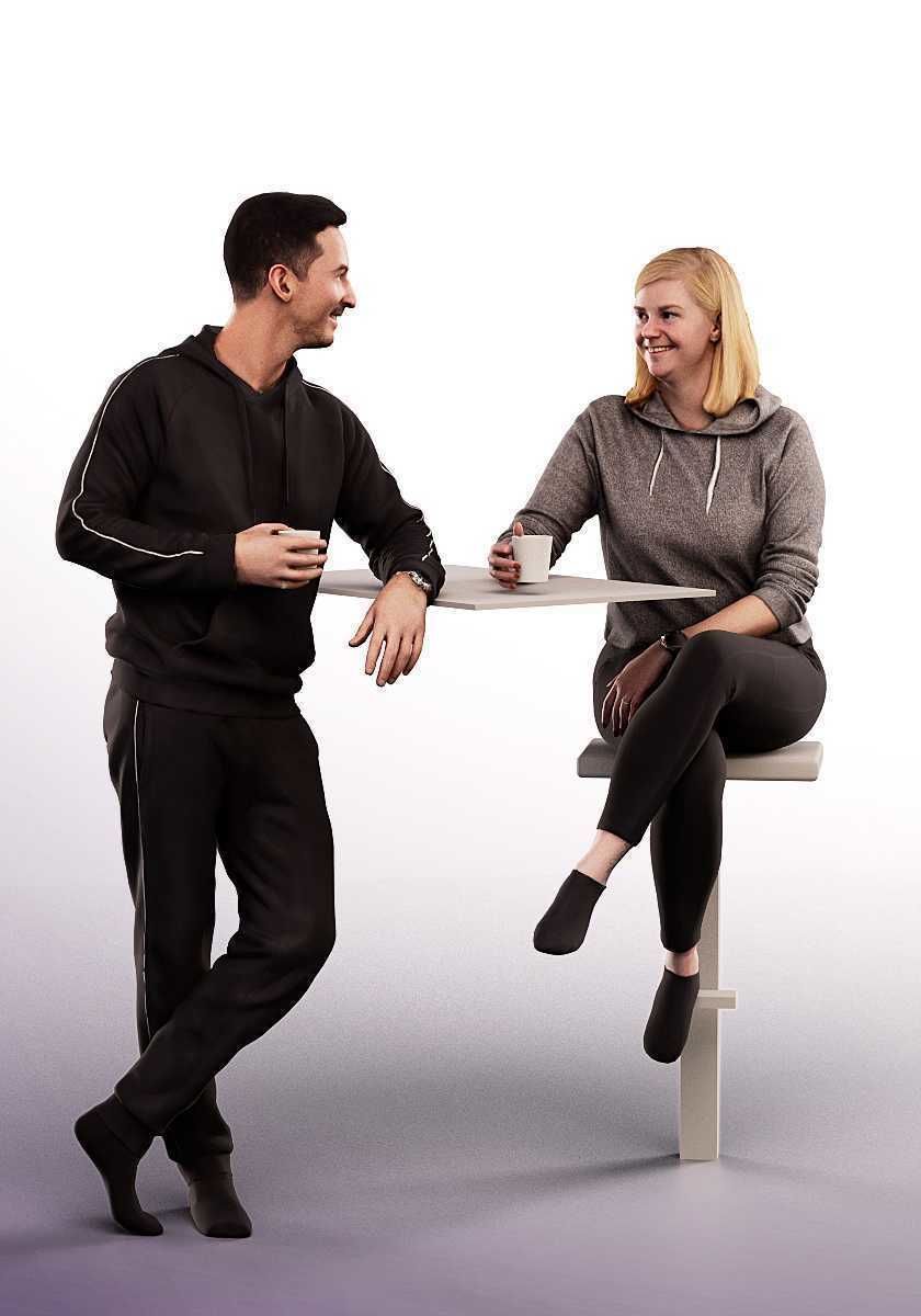 Frederik Bianca 14962 - Talking Couple At High Table Low-poly 3D model_2