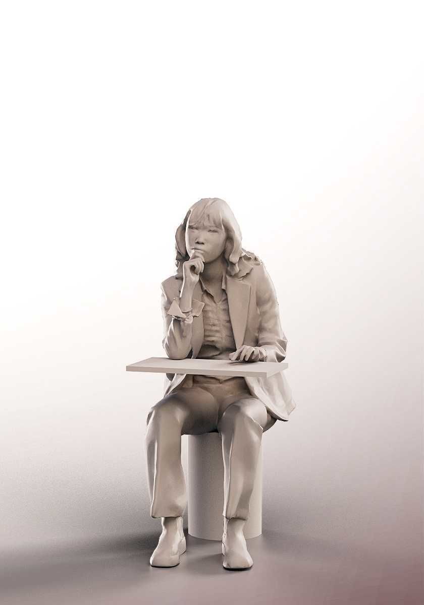 Hina 14607 - Sitting Casual Asian Girl Red Hair Low-poly 3D model_3