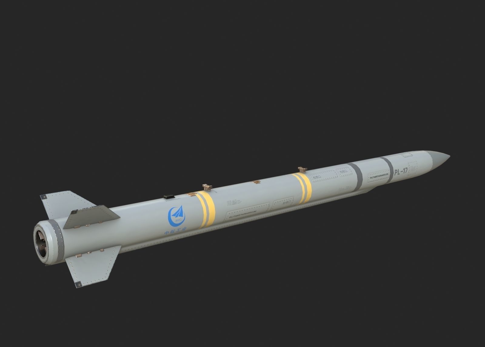 PL-17 Chinese PL17 BVR Air to Air Missile Low-poly 3D model_3